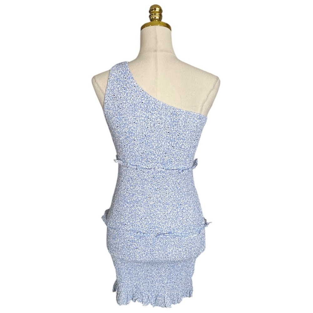 Princess Polly Elza Blue & White Floral Shirred One Shoulder Mini Dress Size 6 - Picture 8 of 10